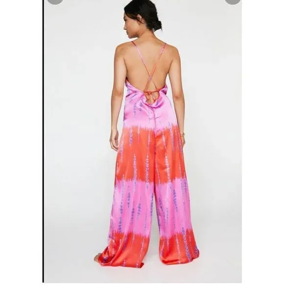 Nasty girl BWT petite tie-dye cross back satin jumpsuit size 4￼/ cruise … - Picture 3 of 8